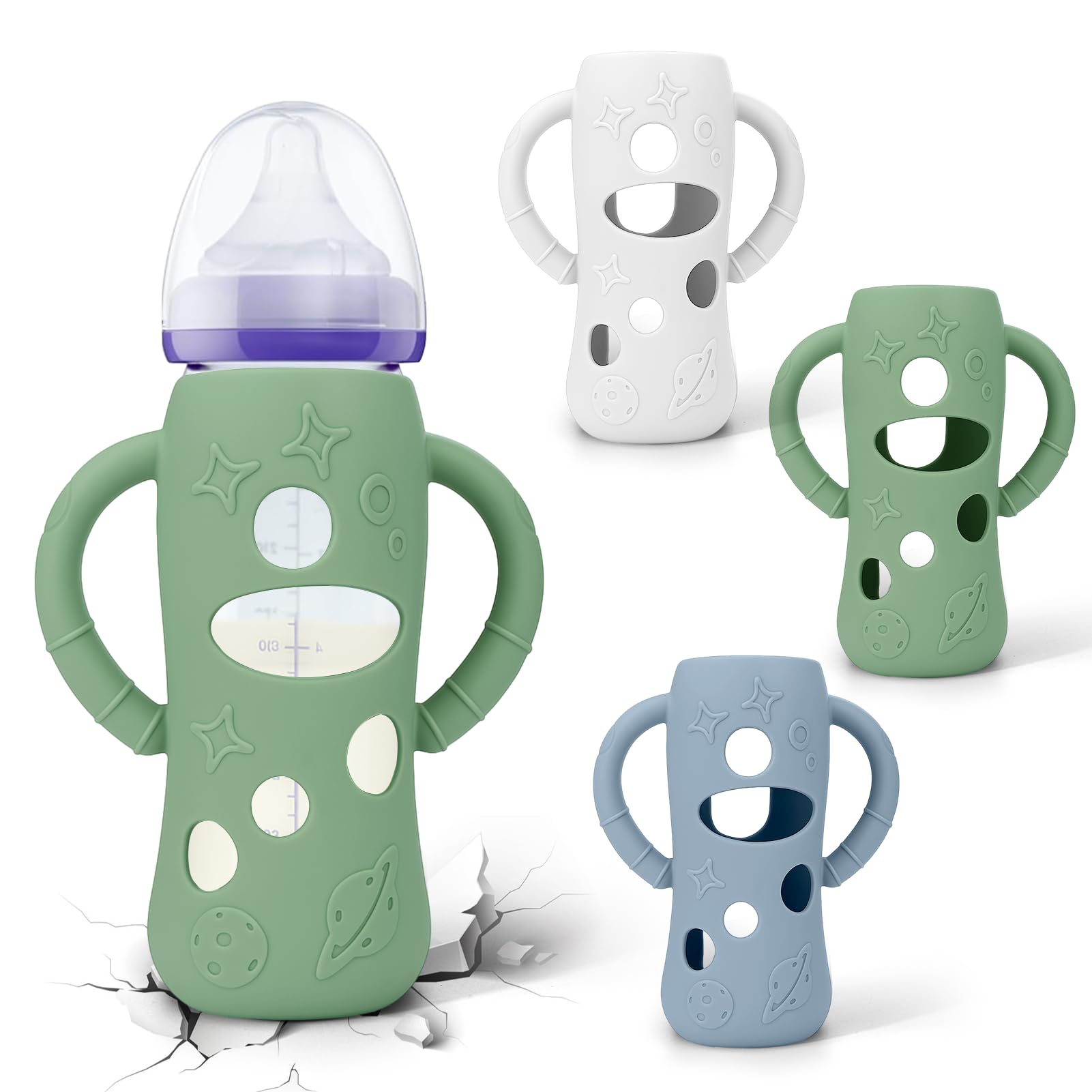 Photo 1 of BUSOHA 3 Pack Silicone Sleeves for Lansinoh Glass Baby Bottles - Wide Neck Baby Bottles Sleeves for Lansinoh Bottles Baby Anti-Colic Bottles Holder with Handle Silicone Protector,8 oz