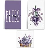 Purple Lavender Flowers Spring Kitchen Towels Dish Towels, Set of 3 16x24 inch Funny Housewife Farmhouse Rustic Bath Hand Towels for Mother's Day Housewarming Gift