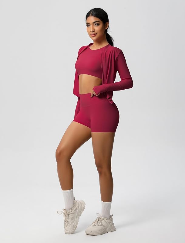 Conjunto deportivo para mujer de 3 piezas con chaqueta deportiva: conjunto de chaqueta de gimnasio + leggings cortos + camiseta sin mangas de manga corta con sujetador - ropa deportiva para