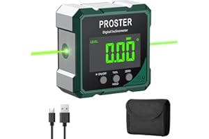 Proster Digital Angle Finder with Green Laser 4-Side Magnetic Angle Gauge IP54 Waterproof LCD Display USB-C Inclinometer Leve