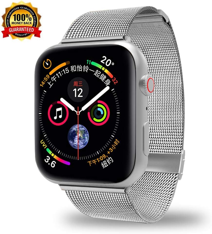Smartwatch Bands Compatible for Apple Watch Band 40mm 38mm, Stainless Steel Mesh Sport Wristband Loop with Adjustable Magnet Clasp for iWatch Series 1 2 3 4 5 (Silver, 38/40 mm)