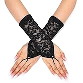 Latious Lace Fingerless White Short Bride Wedding Gloves - Floral Bridal for Women