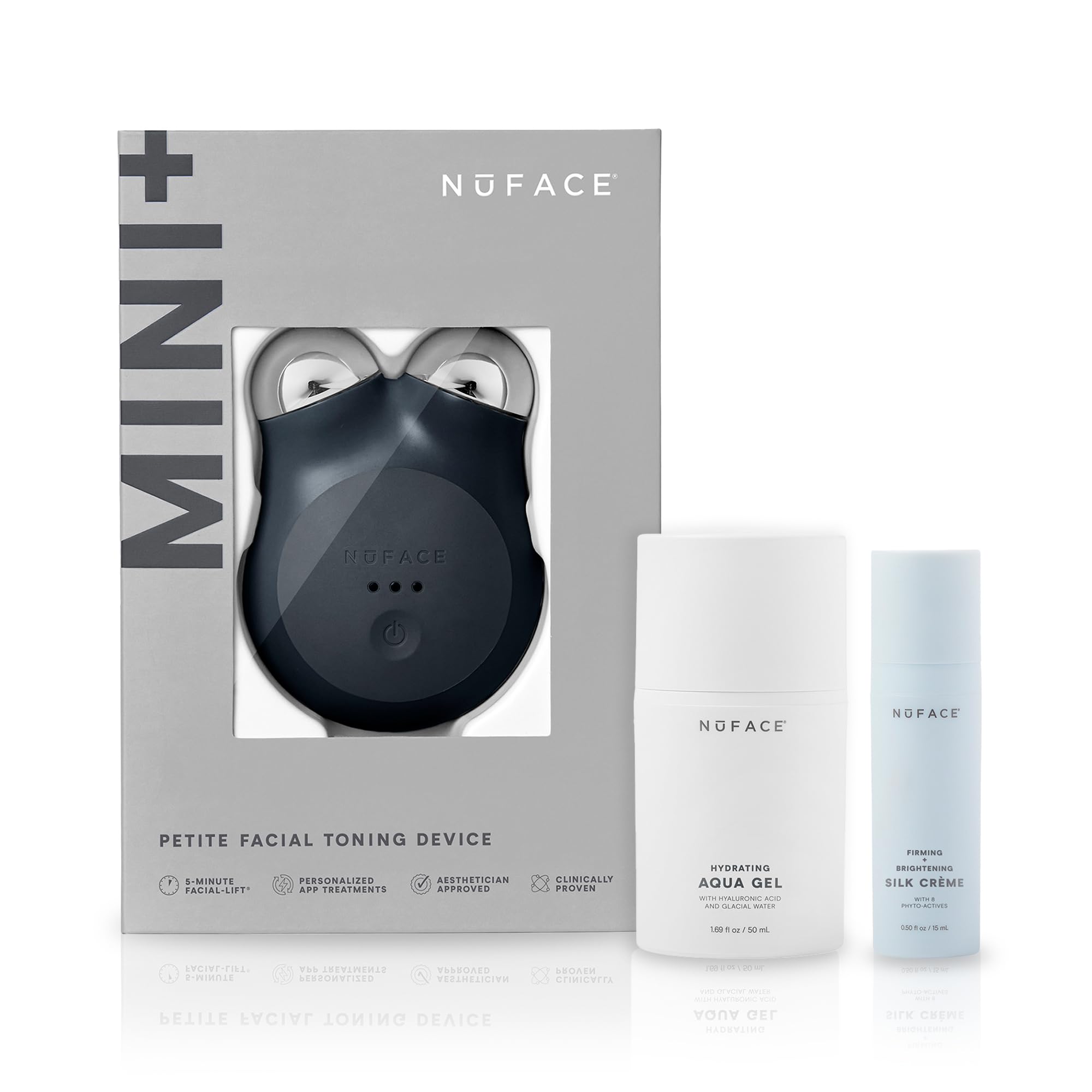 NuFACE MINI+ Microcurrent Facial Device Kit - FDA Cleared Face Sculpting & Skin Firming Device to Contour & Tone + Microcurrent Gel Activator, Silk Creme & Applicator Brush - Midnight Black โ image 1