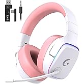 Gvyugke 2.4GHz Wireless Gaming Headsets for PS5, PS4, PC, Switch - Bluetooth 5.3 Gaming Headphones with Noise Canceling Mic, 7.1 Surround Sound, 70H Battery, RGB Lighting - Pink