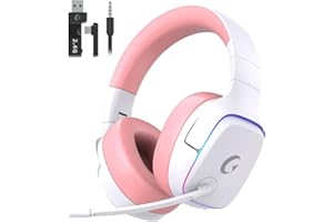 Gvyugke 2.4GHz Wireless Gaming Headsets for PS5, PS4, PC, Switch - Bluetooth 5.3 Gaming Headphones with Noise Canceling Mic, 7.1 Surround Sound, 70H Battery, RGB Lighting - Pink