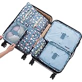 Fxkoolr 7 Set Packing Cubes Travel Luggage Packing Organizers for Suitcase, Blue Flower