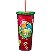 Spoontiques Acrylic Foil Cup with Straw, 20oz - Metallic Locking, Double Wall Insulated, BPA Free - Scooby Doo Christmas
