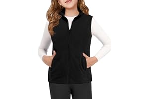Haloumoning Girls Polar Fleece Zipper Vest Kids Sleeveless Stand Collar Jacket with Pockets 5-14 Years