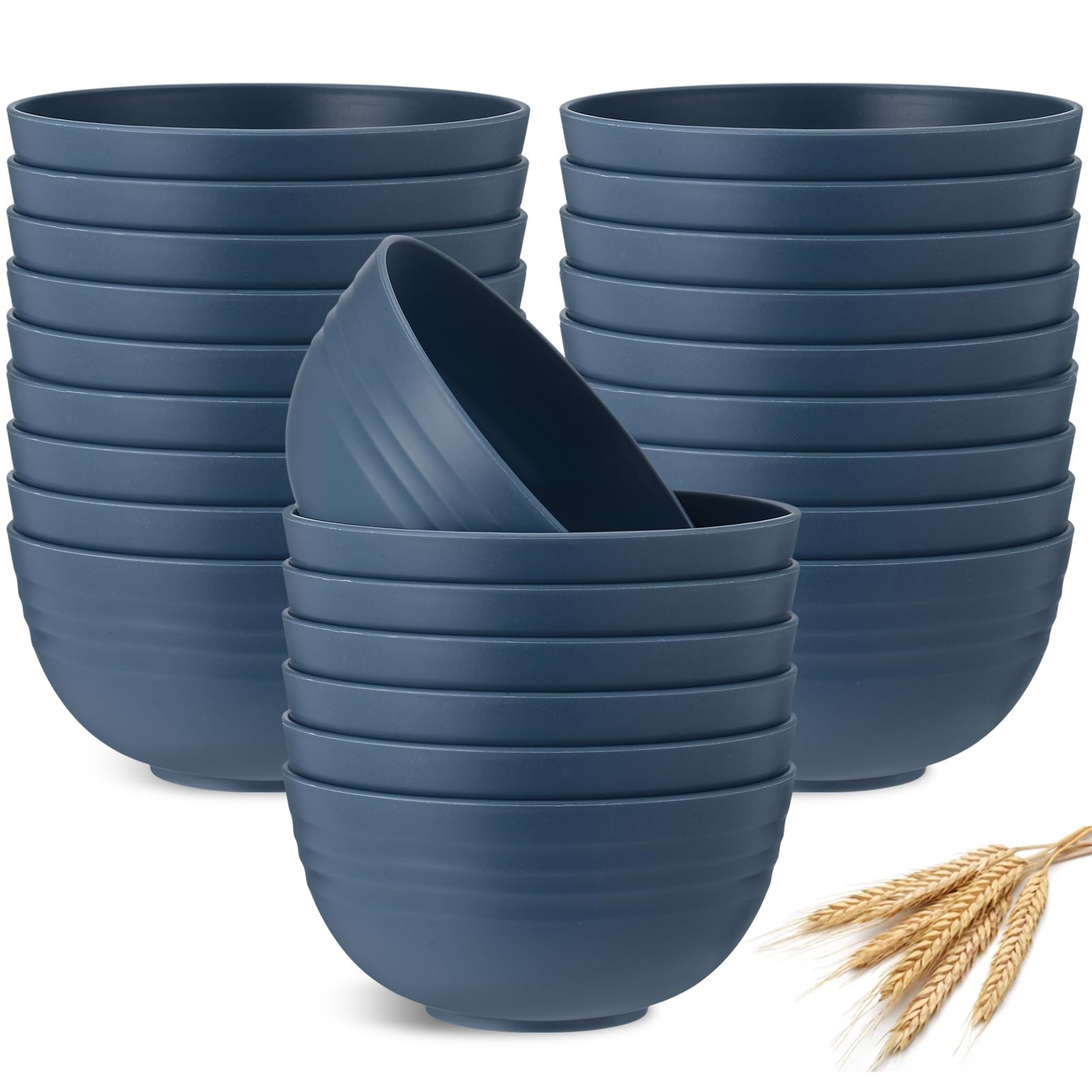 Photo 1 of Eccliy 24 Pcs Unbreakable Cereal Bowls 24oz Lightweight Reusable Plastic Bowls for Kitchen Wheat Straw Fiber, Microwave and Dishwasher Safe, for Ramen Salad (Dark Blue)
