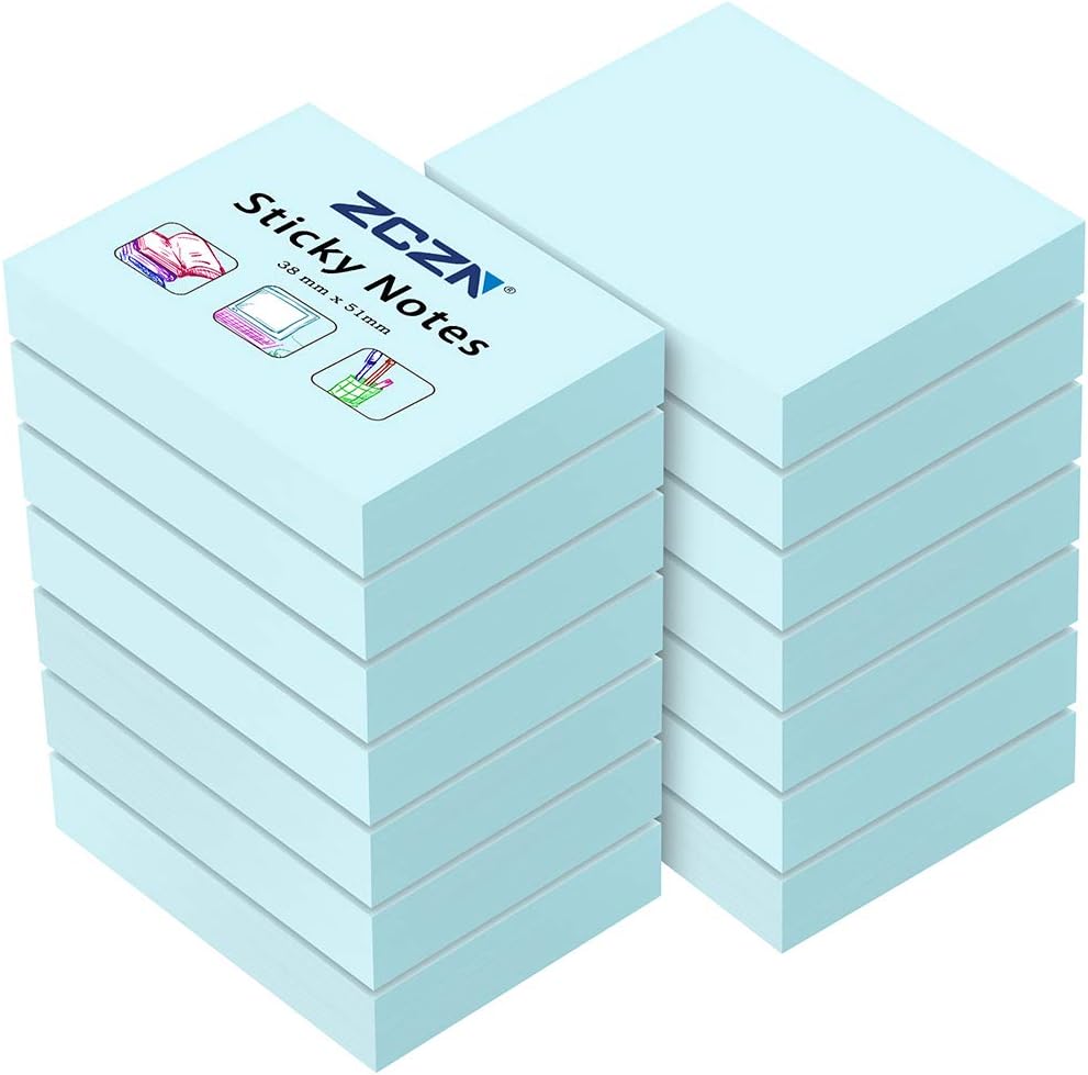 ZCZN Small Sticky Notes 38 x 51mm, 100 Sheets/Pad, 14 Pads, Light BlueThe Forest Stewardship Council