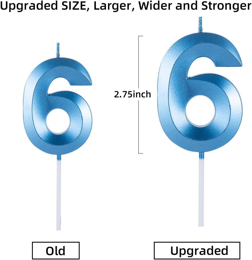 Birthday Candles Extended Big Number Candle Multicolor 3D Design Cake Topper Decoration for Any Celebration(6 Candle Blue): Home Improvement