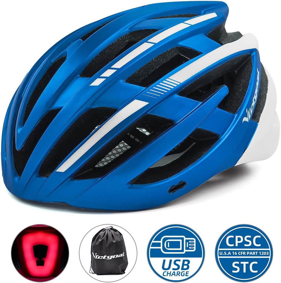 Victgoal Bike Helmet with Safety USB Rechargeable LED Light Adult