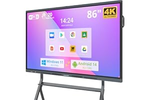 HUSHIDA 86″ Smart Board, 4K UHD Interactive Whiteboard Built in Dual System and 13MP Camera, All in One Digital Whiteboard for Home, Classroom and Business (Wall Mount Included)