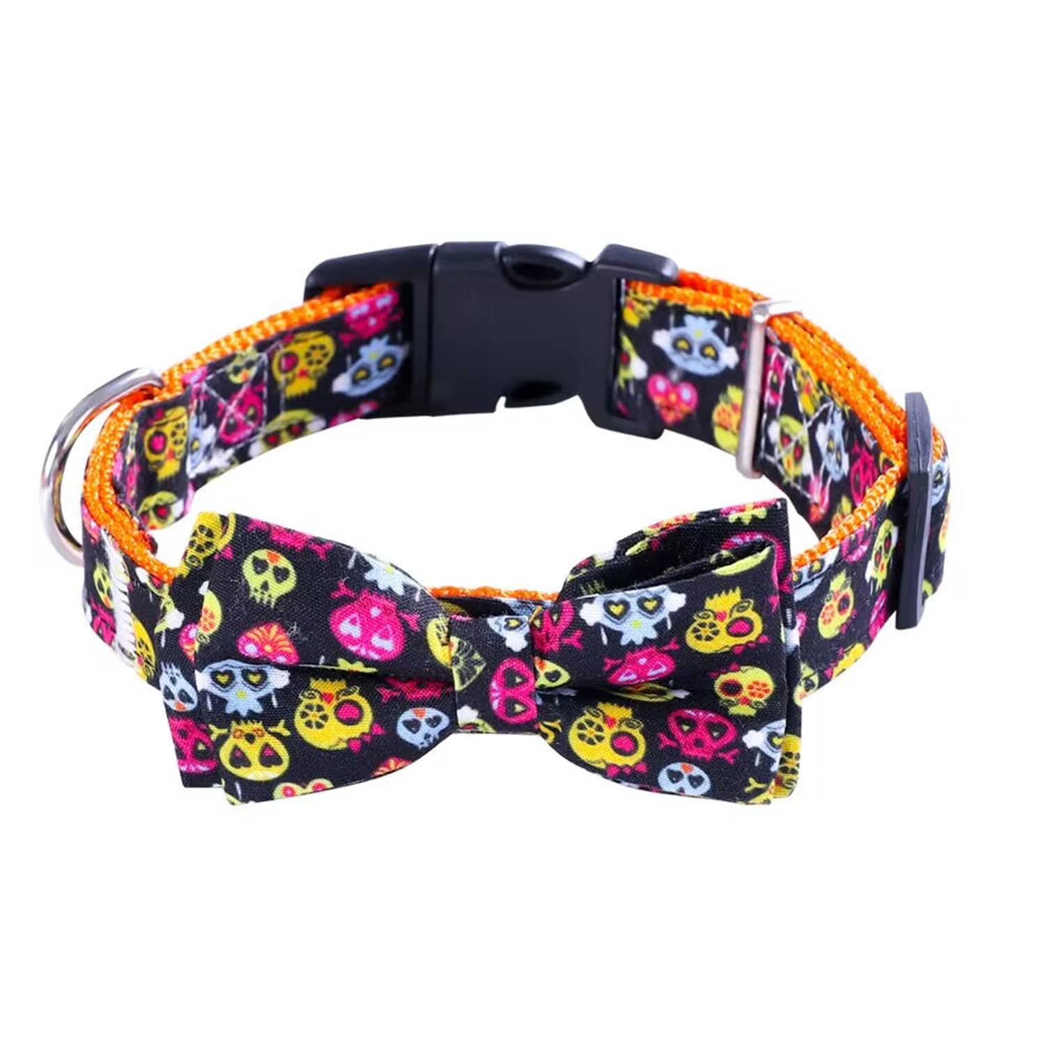 Pet Collar, Cat Collar with Bowtie Halloween Party Neck Decor Adjustable Dog Collar for Puppy Small Medium Dogs_M(Skeleton)