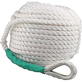 Boat Anchor Rope 200 ft x 1/2 inch Polypropylene Rope 3 Strand Twisted Anchor Line for Sailboat Sled Line Mooring with Thimble 5850LB Breaking Strain