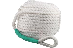 B4B BANG 4 BUCK Boat Anchor Rope 200 ft x 1/2 inch Polypropylene Rope 3 Strand Twisted Anchor Line for Sailboat Sled Line Mooring with Thimble 5850LB Breaking Strain