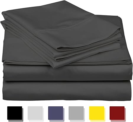 True Luxury 1000 Thread Count 100 Egyptian Cotton Bed Sheets 4 Pc Queen Dark Grey Sheet Set Single Ply Long Staple Yarns Sateen Weave Fits