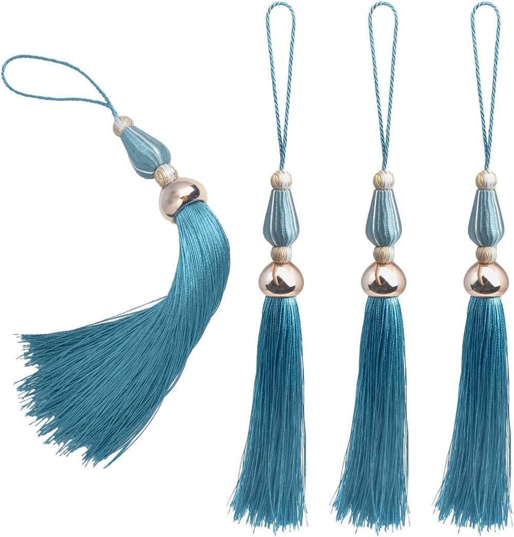Kuasting 4pcs Handmade Soft Silky Tassels, 11.5 Inch Handmade Tassels Bookmarks for DIY Crafts Jewelry Making,Graduation Clothing Sewing, DIY Craft Accessory,Tags (Blue) โ image 1