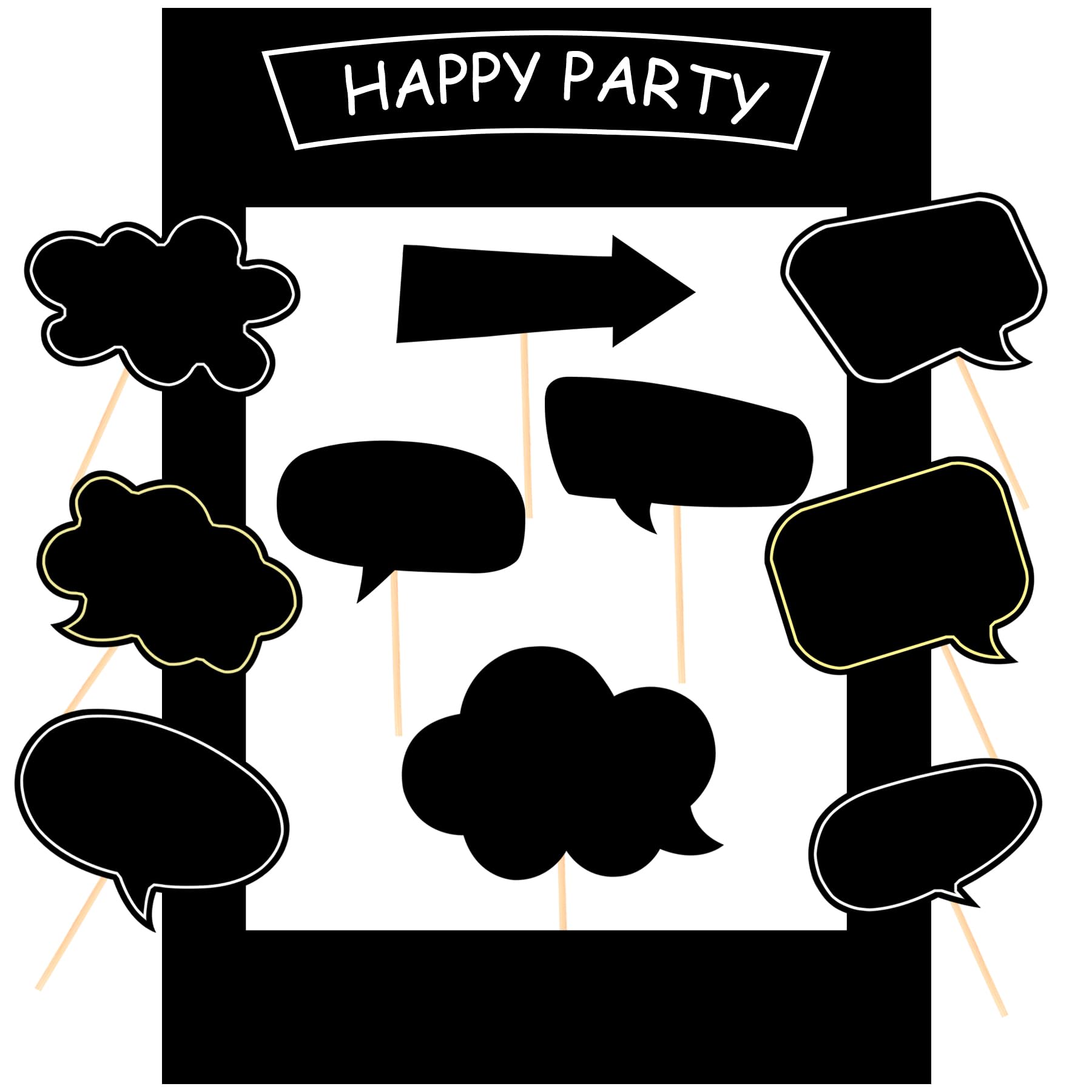 Photo 1 of 18pcs Blank Photo Booth Props Black Chalkboard Photo Booth Props Frame with Bubble DIY Photo Props for Birthday Wedding Party Supplies(Black)