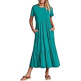 ANRABESS Women Summer Maxi Dress Short Sleeve Swing Casual Asymmetric Tiered Vacation Long Beach Sundress Outfits