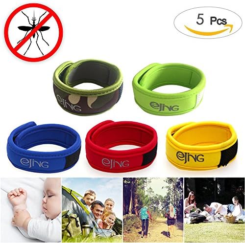 Mosquito Repellent Bracelets, 5 PCS Colorful Patches, Reusable 10PCS Natural Oil Chip, Bug Insect Waterproof Wrist Brand, 300 Hours-Up No Pest Control Bug Protection for Kids Adults Outdoor Sports