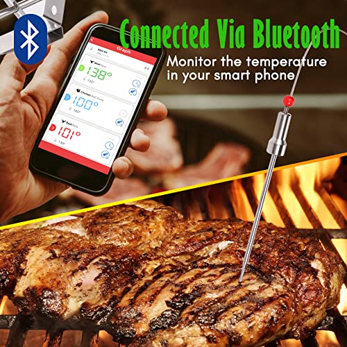 NutriChef Smart Bluetooth BBQ Thermometer with Travel Zip Case