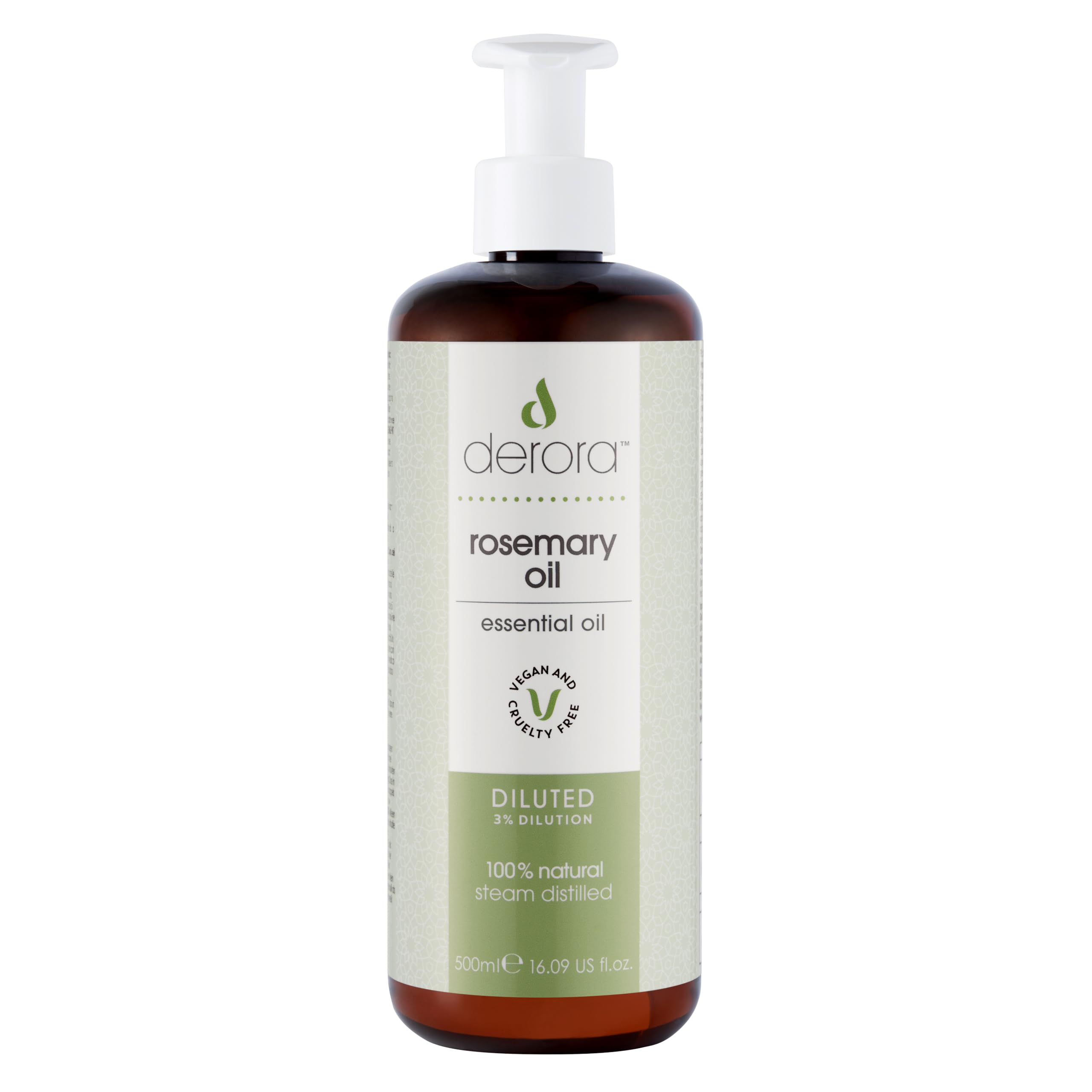 Derora Rosemary Oil (Diluted) for Hair & Skin | Pure & Ready to Use 3% Diluted | Rosemary Oil for Hair, Damaged Hair, Hair Loss, Dry Skin, Face, Scalp (500ml)