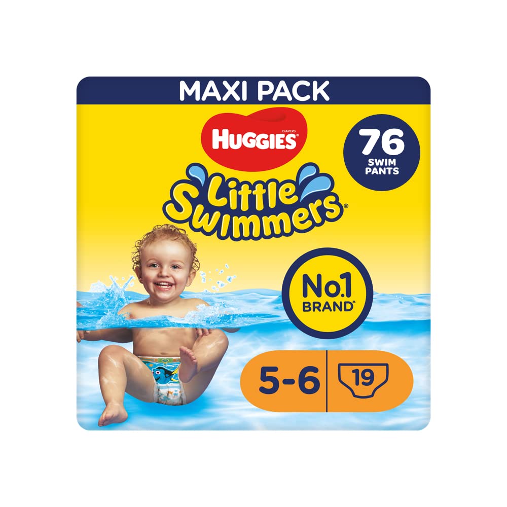 Huggies Little Swimmers, Swim Nappies, Size 5-6 - 76 Baby Swim Nappies (4 Packs of 19 Pants) - Swimming Nappies Protect Without Swelling - Tear Sides for Easy Removal