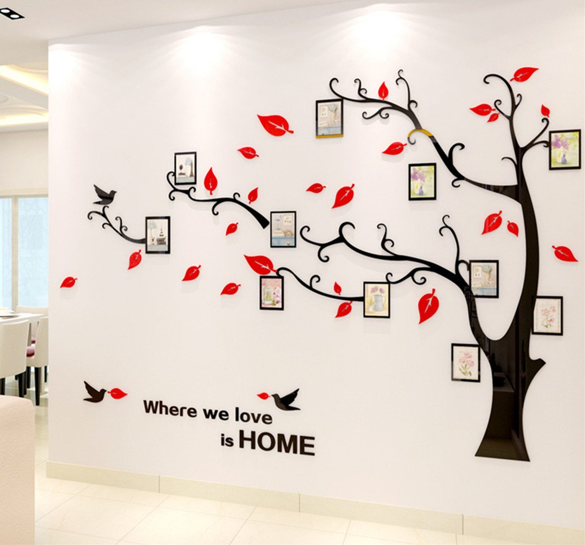 3D Tree Wall Stickers DIY Wall Stickers Tree Arts Decorations for Living Room Bedroom (Red Left, M: 150 x 210 cm) โ image 1