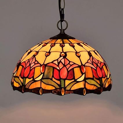 Antique Stained Glass Pendant Light chandelier tiffany style tulip vintage stained glass pendant lamps e27 modern iron chain light