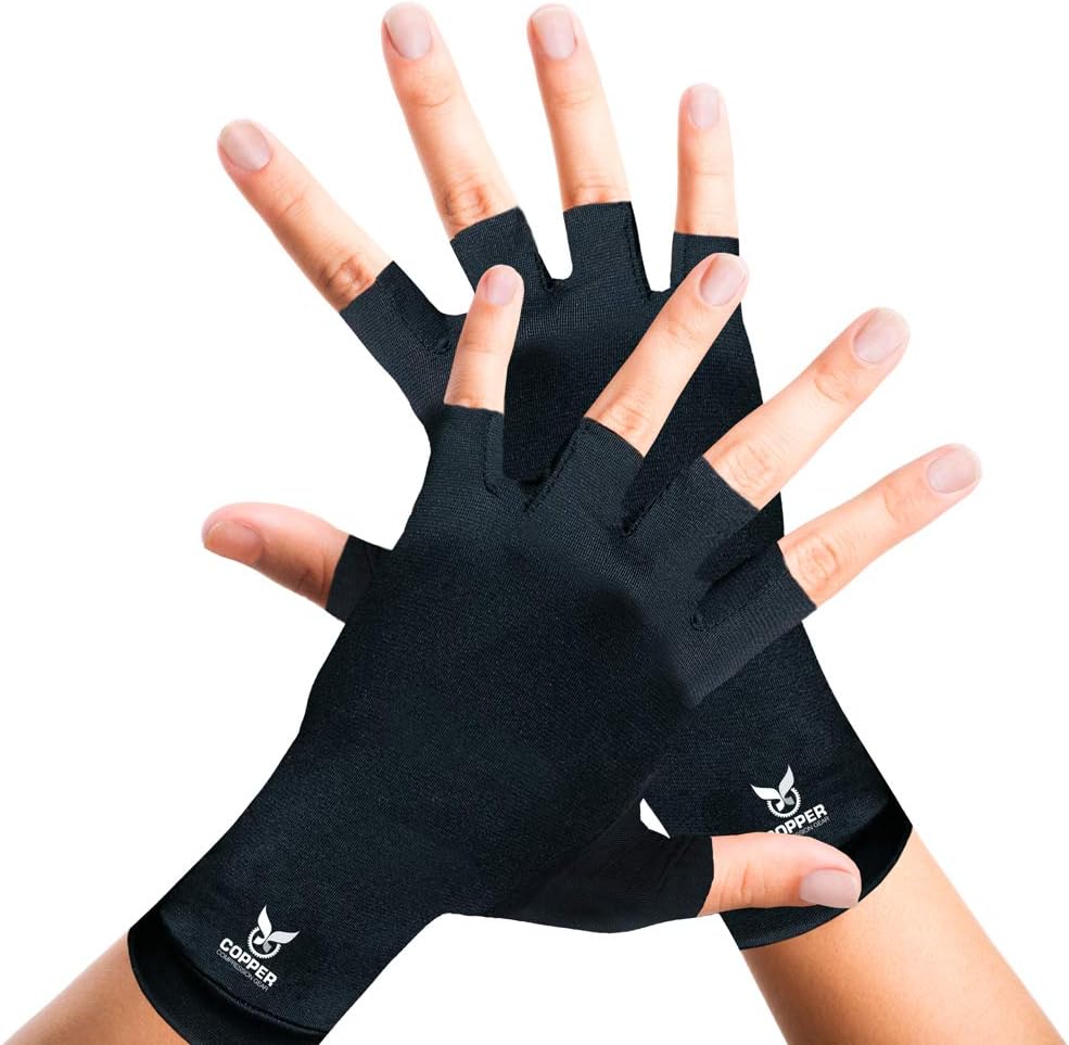 Arthritis Gloves for Women and Men by Copper Compression Hand Gear - Guaranteed to Speed Up Recovery + Relieve Symptoms of Carpal Tunnel Syndrome, Arthritis, RSI, Tendonitis + More. (Pair of Gloves): Health & Personal Care