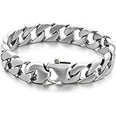 Azubpi Men's Stainless Steel Cuban Link Bracelet Hip Hop Minimalist Cool Chain for Men Gifts, 316L Silver Stainless Steel for Men