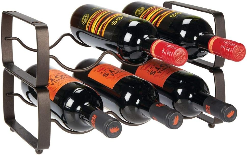 mDesign Set of 2 Wine Rack Stackable Metal Wine Shelf for up to 3