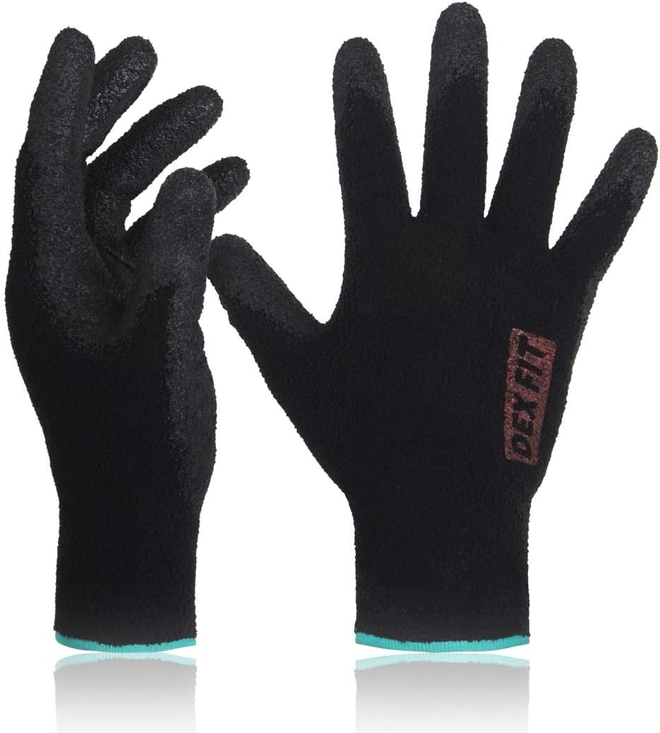 DEX FIT Fleece Work Gloves NR450, Comfort Stretch Fit, Power Grip, Thin & Lightweight, Durable Water-Based Nitrile Coating, Machine Washable, Black Large 3 Pairs - - 
