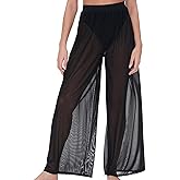 aihuajie Womens Cover up Pants Sheer Bikini Bottoms Swimsuit Cover up Wide Leg Beach Pants