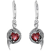 Dragon Earrings for Women 925 Sterling Silver Dragon with Heart Cut Birthstone Drop Earrings