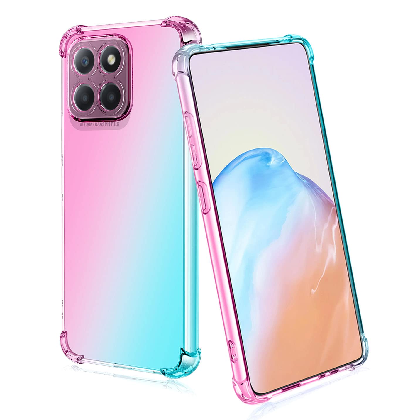 BORYA Silicone Case for Honor X6/Honor X8 5G/Honor 70 Lite, Transparent Ultra Thin Shockproof Silky Soft Touch Premium TPU, Elegant Colorful Gradient Anti-Scratch Cover,Pink/Green