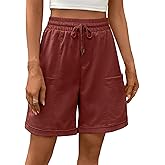 Oymyakon Women's Bermuda Long Shorts Summer 8'' High Waisted Casual Short Elastic Drawstring Pull On Short with Pocket