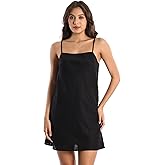 EELOTILE Women's Pure Linen Summer Sleeveless Spaghetti Strap Mini Dress with Lining