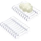 2 Self Draining Soap Dish, Plastic Bar Soap Holder &amp; Saver for Shower Sink | Raised Ridges Support Airflow and Runoff; Elevated Storage Reduces Pooled Water; Compact Fit for Vanity, Tub Ledge or Counter