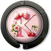 ZEIKAEYR Funny Bow Initial Purse Hook Gifts - Pink Bow Letter K - Foldable Purse Holder for Table - Round Handbag Hanger for Women - Christmas Birthday Gifts for Mom, Wife, Sister, Friend, Boss Lady