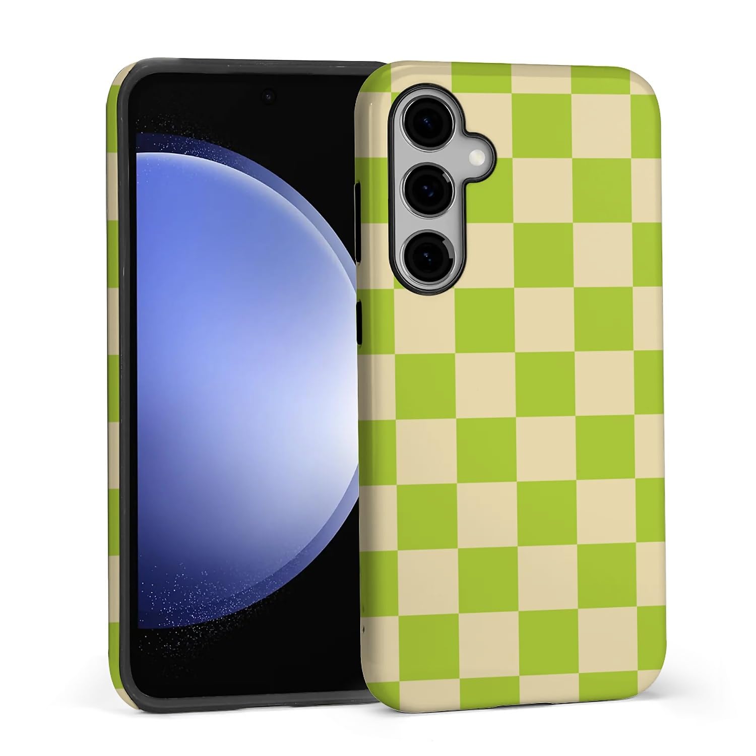DAIZAG Case for Samsung Galaxy S24 FE,Lovely Phone Case for Girls Women,Scratch Resistant Shockproof Protective Cover-Checkerboard-Matcha Green