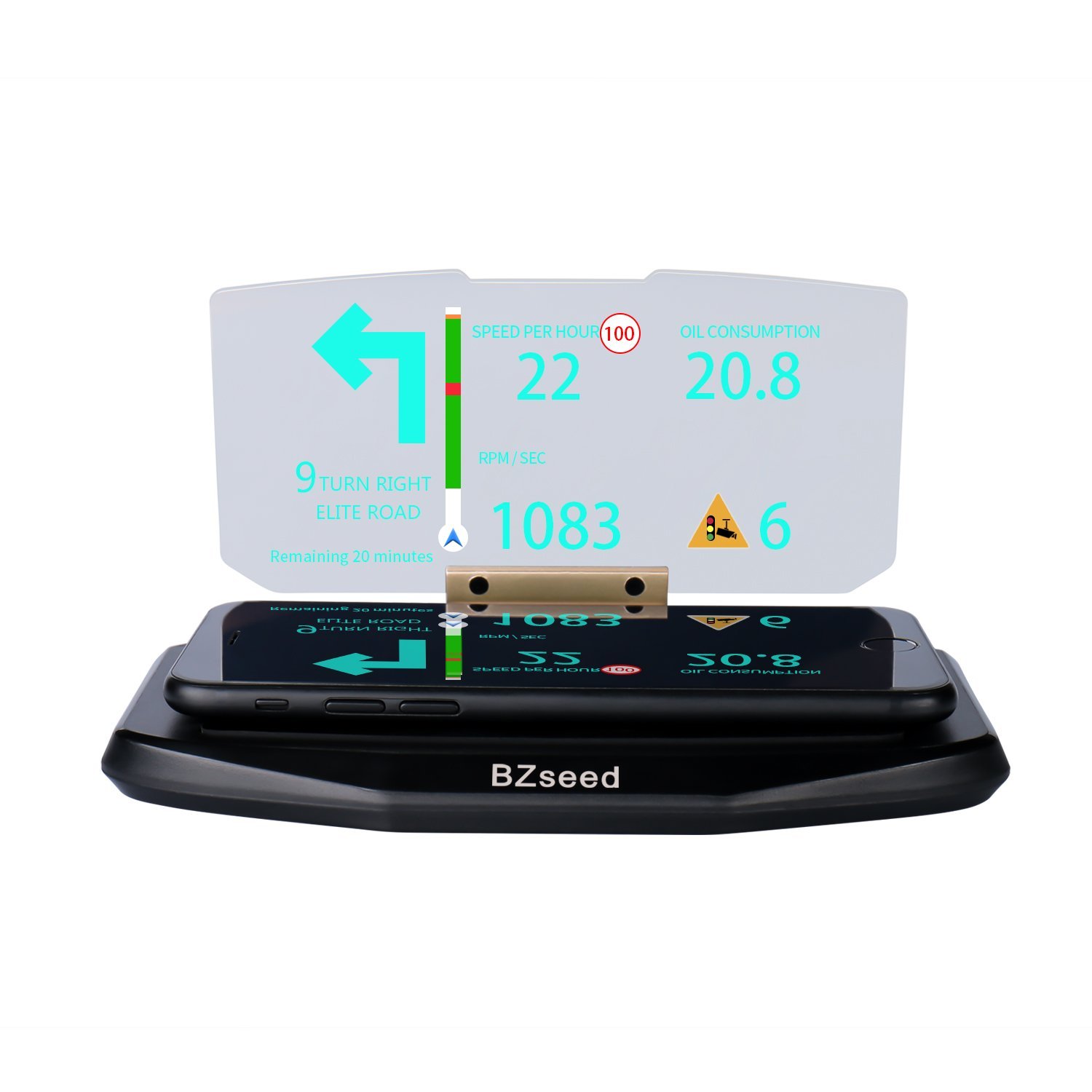 BZseed Head Up Display, Car HUD Phone GPS Navigation Image Reflector, Cell phone Holder Mount