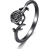 Black Rose Ring Sterling Silver Goth Black Rose Flower Ring for Women Gothic Jewelry for Women-Size 7