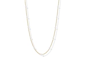 PAVOI 14K-18K Gold Plated Dainty Pearl Necklaces for Women - Station Beaded Choker Paperclip Chain Gold Pearl Necklace Bridal Jewelry