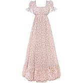 Vibsion Regency Dresses for Women Victorian Puff Sleeve Empire Waist Dress
