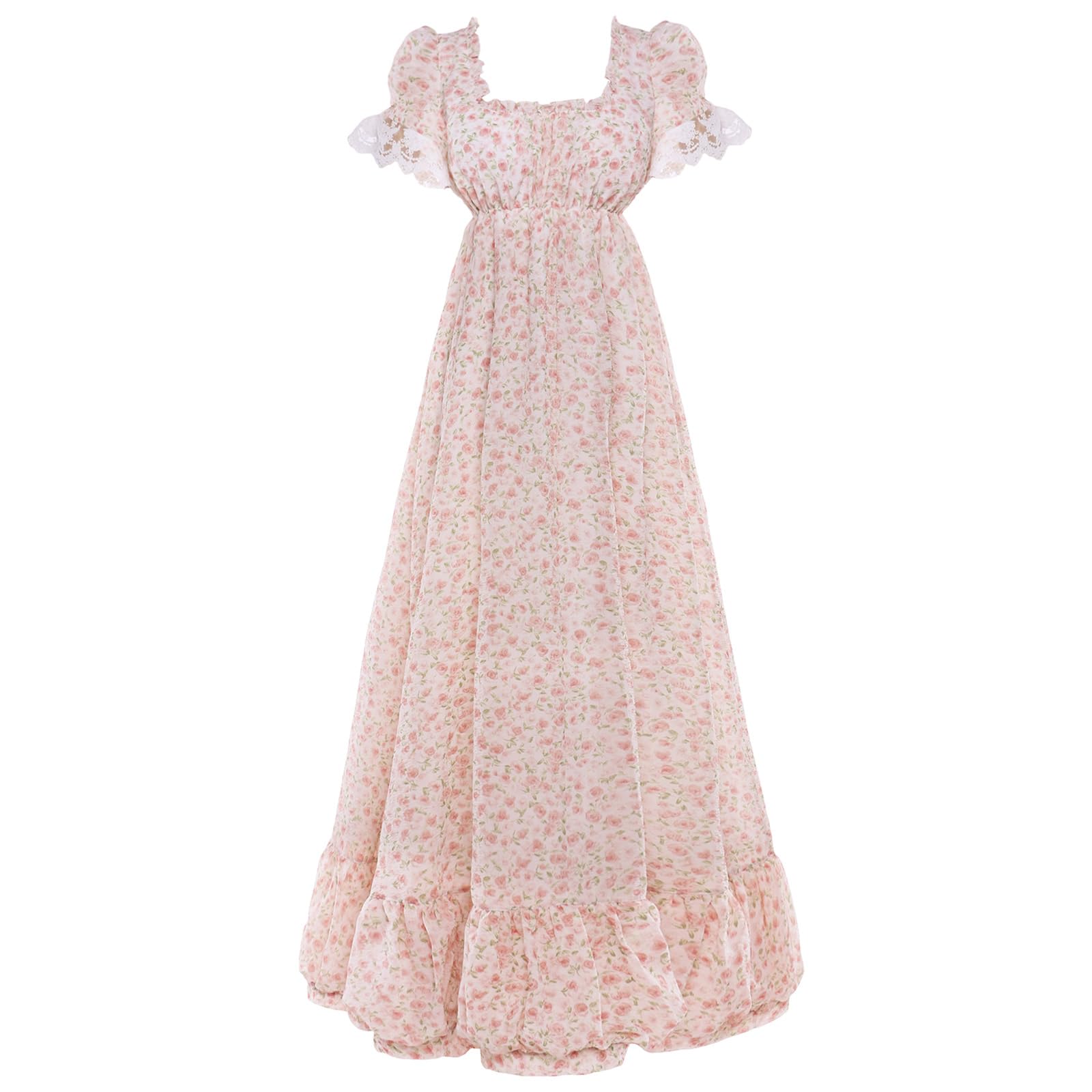 Photo 1 of Vibsion Regency Dresses for Women Victorian Puff Sleeve Empire Waist Dress Southern Beauty Floral Dress Party Gown S