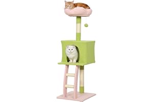 PawHut Flower Cat Tree, 48" Cat Tower for Indoor Large Kitty with Scratching Post, Cozy Bed, Condo, Climbing Ladder, Perch, D