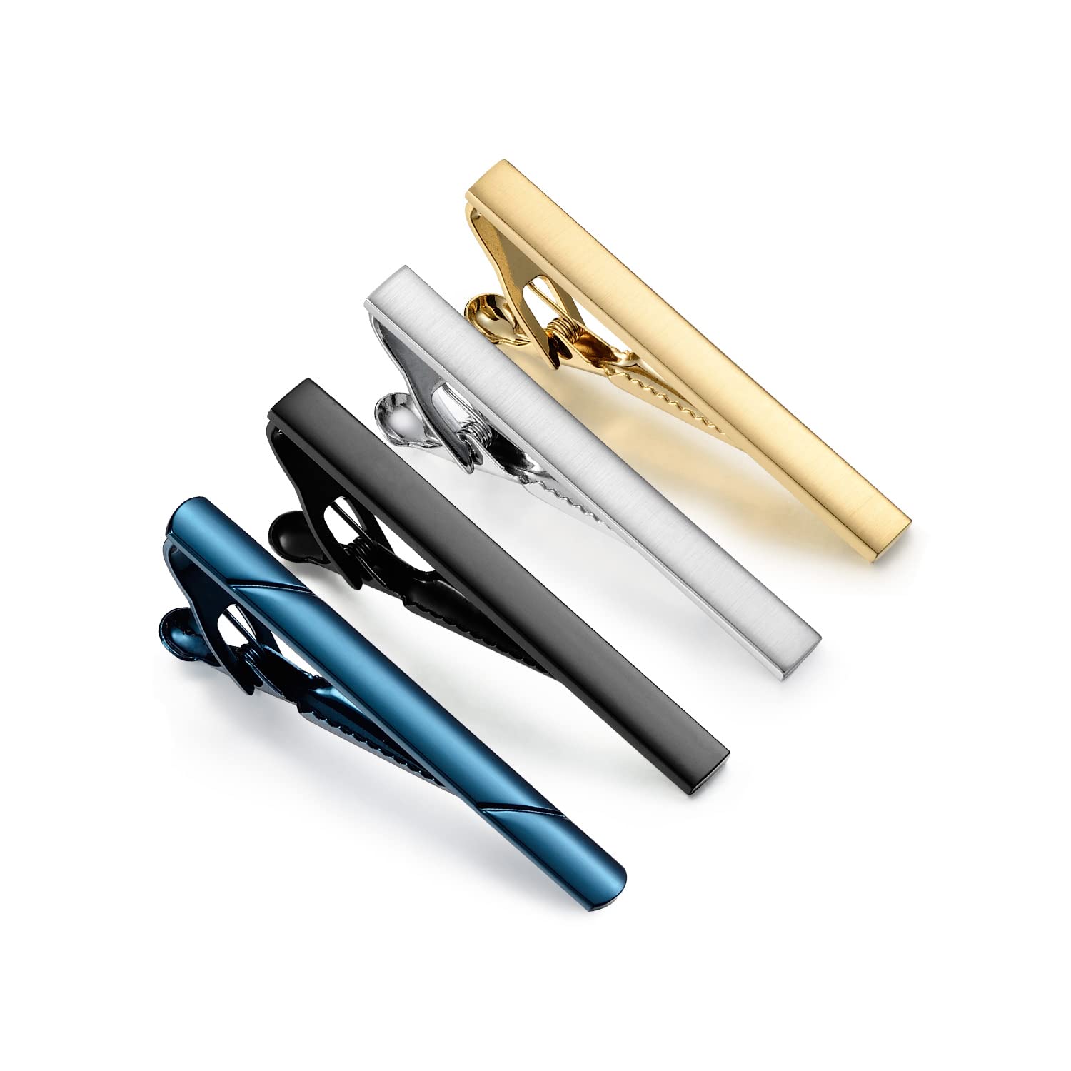 UJOY 4 PCS Pack Tie Bar Classic Vintage Tie Clips for Men Silver. Black. Gold. Navy Blue Collar Pin, Tie Clip Set 4th Wedding for Men, Valentine Day Gifts for Him