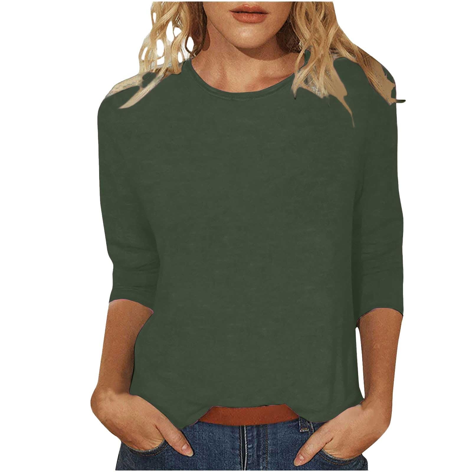 Womens 3/4 Length Sleeve Tops Solid Color Dressy
